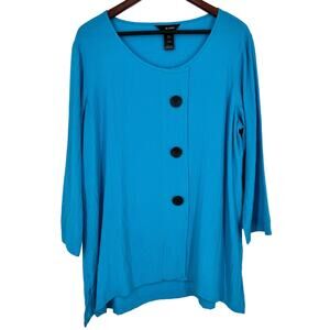 Ali Miles Sz Large Aqua Blue Wearable Art to Wear Blouse Shirt Top Abstract